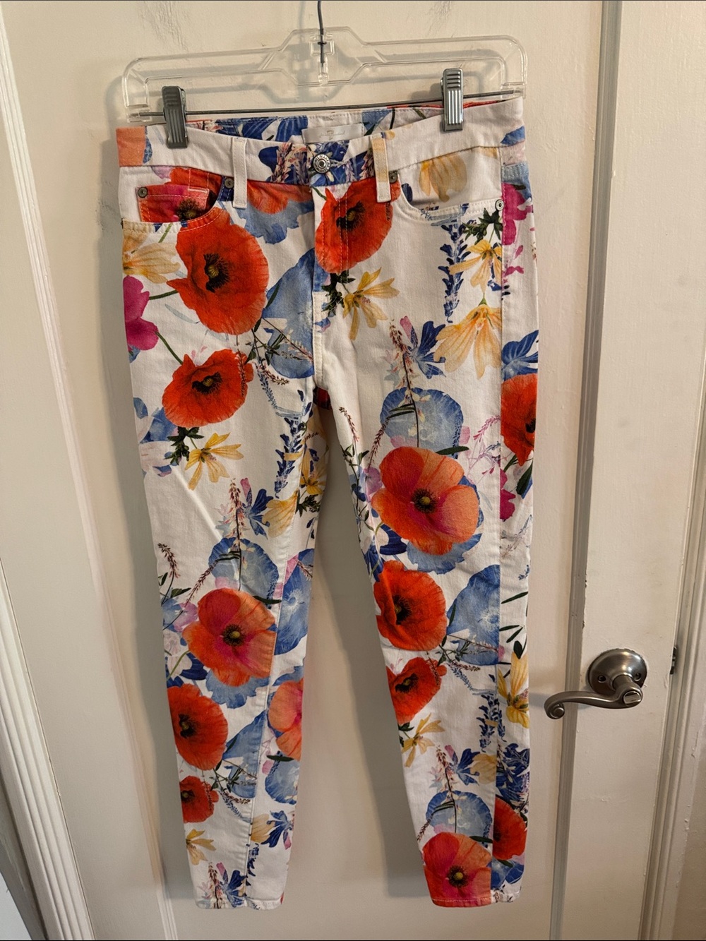7 For All Mankind White Floral Print Jeans Sz 27